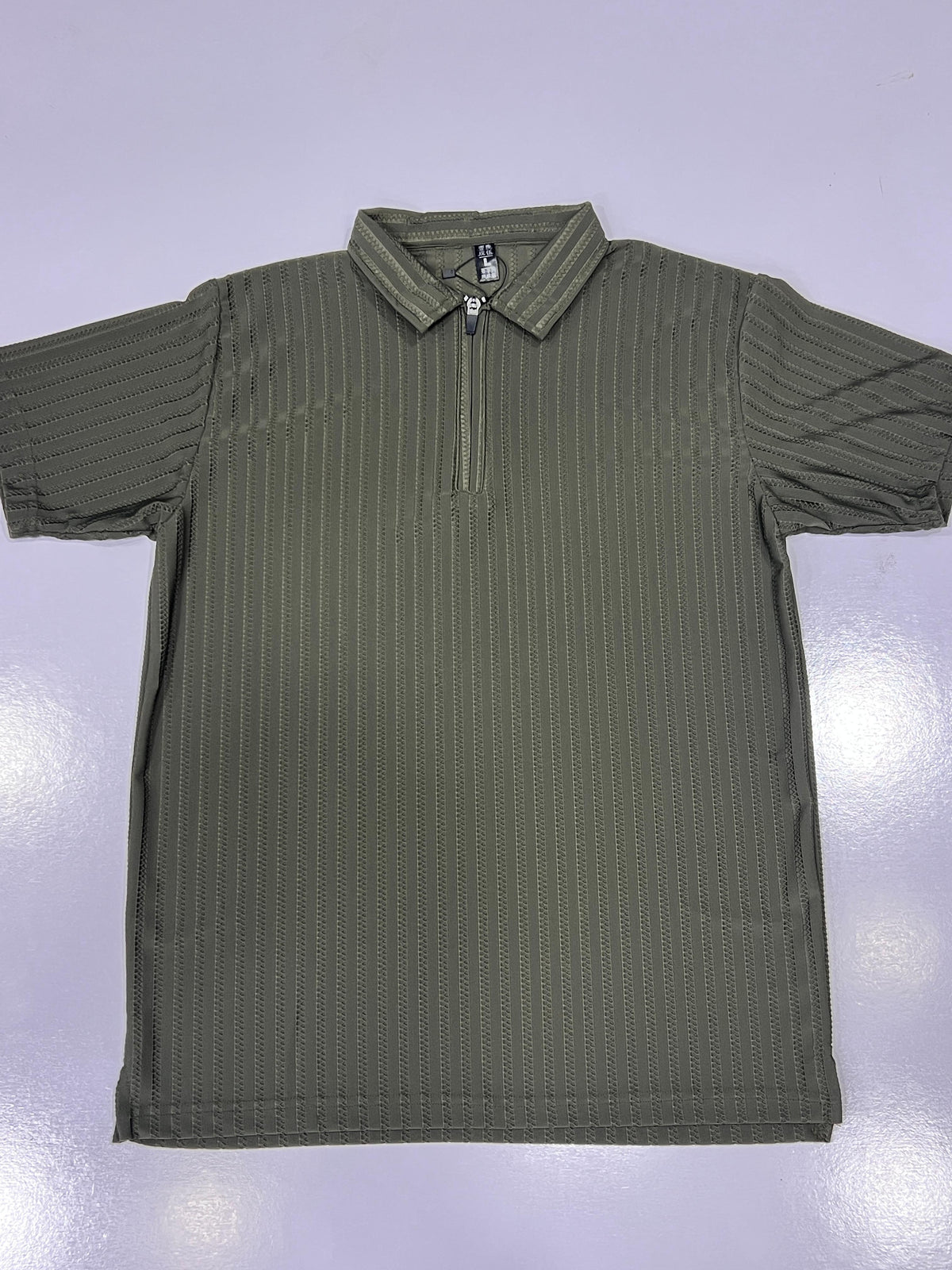 Men's Quarter-Zip Textured Stripe Basic Polo T-shirt
