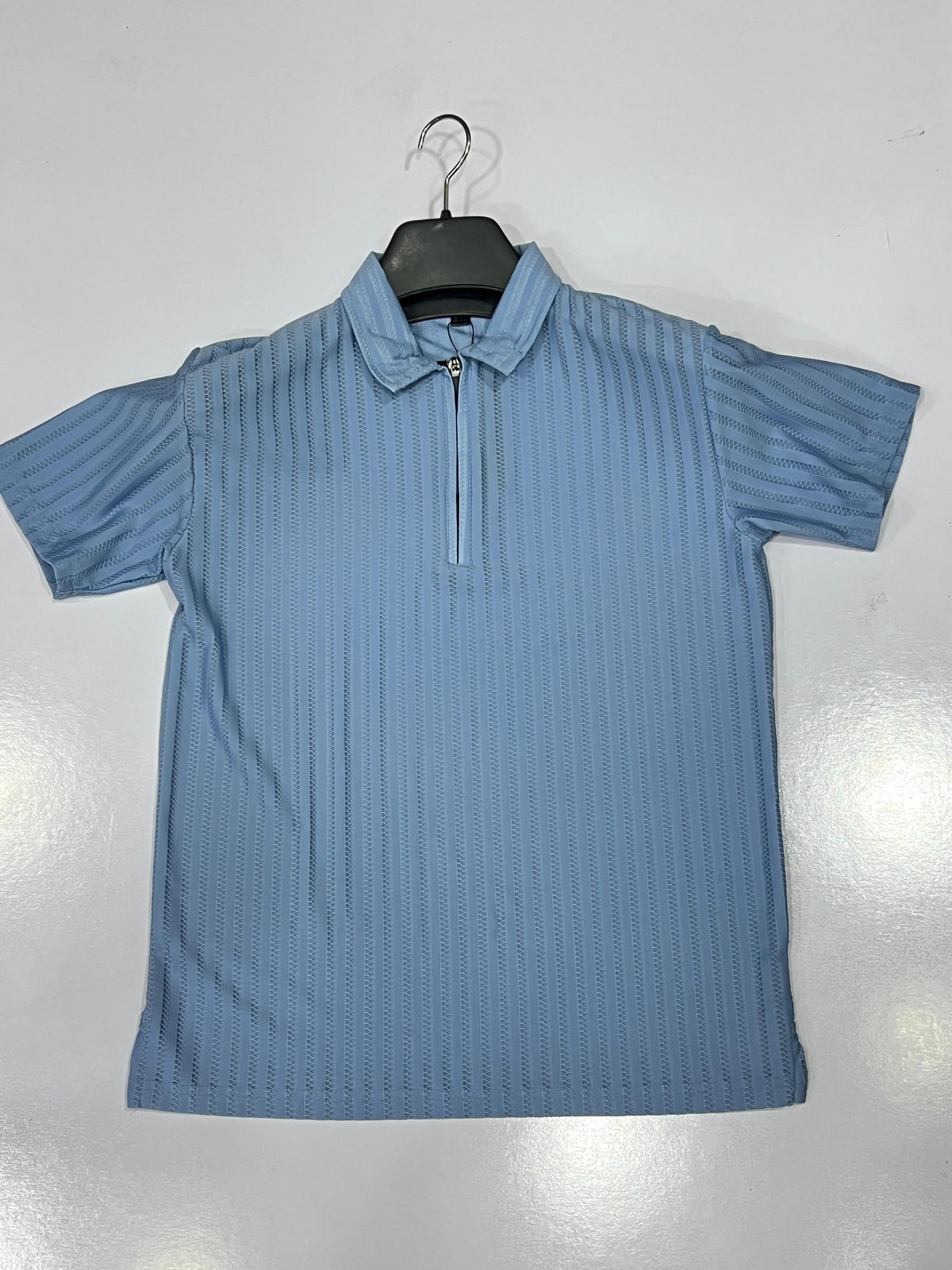 Men's Quarter-Zip Textured Stripe Basic Polo T-shirt