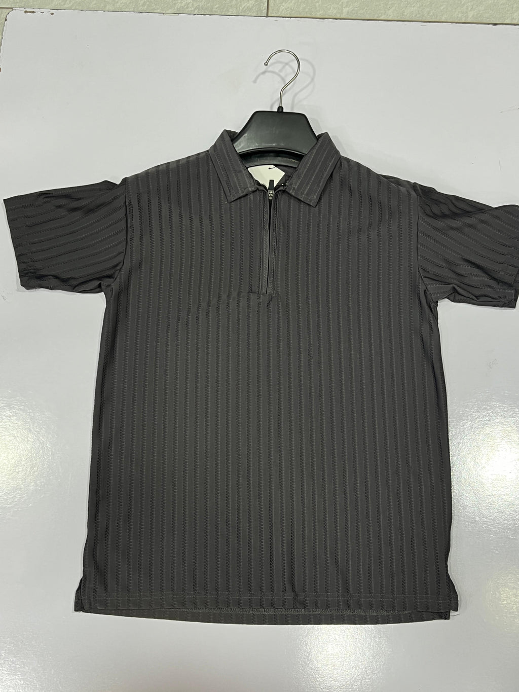 Men's Quarter-Zip Textured Stripe Basic Polo T-shirt
